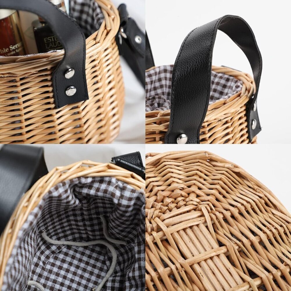 Wicker Tote Bag Women Straw Handwoven Rattan Summer Beach Shopper - Picture 5 of 6